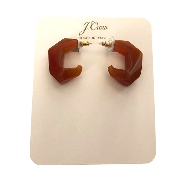 J. Crew Made in Italy Acetate Dimensional Hoop Earrings Burnished Sand NEW - Picture 2 of 6